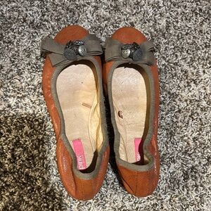 Brown Leather Ballet Flats Pink 7
